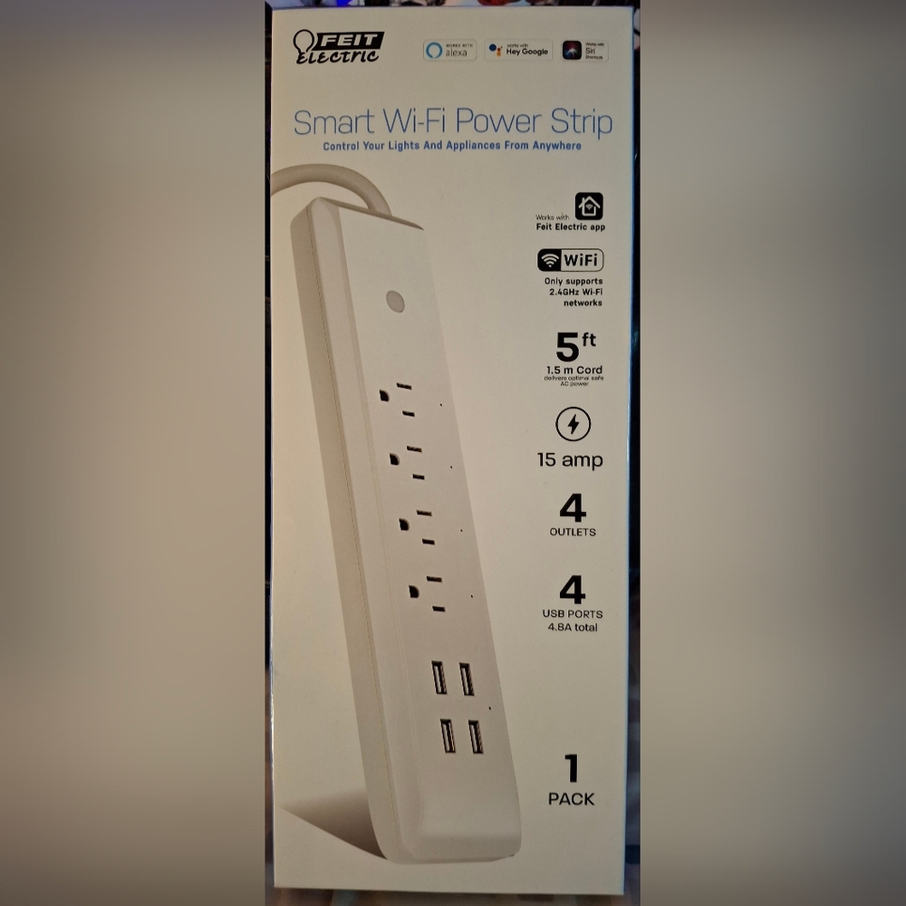 Feit Smart Home 5ft 4 Outlets Smart Enabled Wifi Powerstrip W/USB...